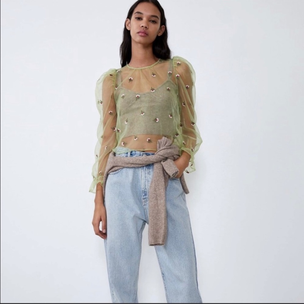 Sheer Green Zara Top in Size Small